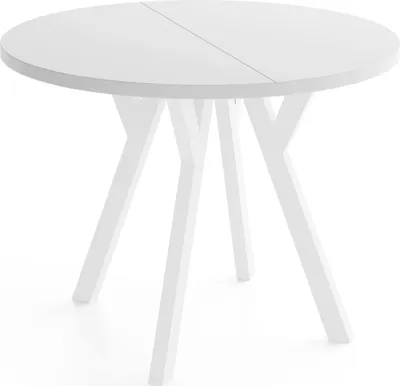 Produktbild von Runder Ausziehbarer Esstisch im Loft-Stil XXL Groß – Verlängerbarer Tisch mit Weißen Holzbeinen – Platzsparender Esstisch für Wohnzimmer – Weiß – 100 bis 300 cm
