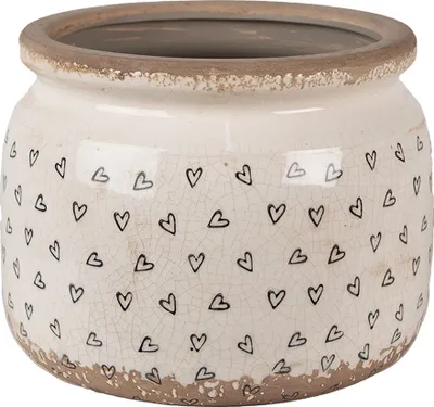 Produktbild von Clayre & Eef Blumentopf Ø 20x15 cm Beige Schwarz Keramik Herzen