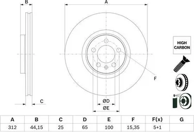 Produktbild von 2x BOSCH Bremsscheibe 0 986 479 H30 für AUDI A1 Sportback (GBA) 44 2mm 312mm