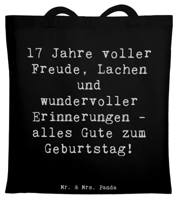 Produktbild von Mr. & Mrs. Panda Tote Bag Spruch 17. Geburtstag Freude - Schwarz - Geschenk, Shopping Tasche, Laptoptasche, Party Dekoration, wundervolle Erinnerungen, Beutel, Jutebeutel