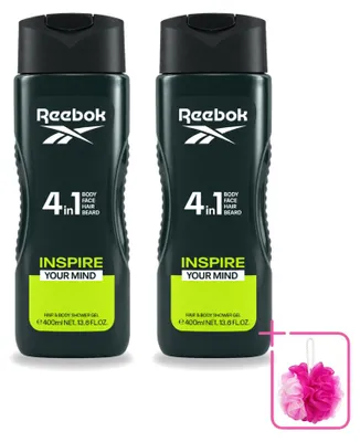 Immagine prodotto di 2 flaconi di gel doccia Reebok Inspire Your Mind, formato 4-in-1, da 400 ml ciascuno. Confezione risparmio, 2 pezzi