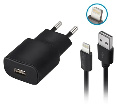Zdjęcie produktu dla Forever Ładowarka Sieciowa Tc-01 1X Usb 2A Czarna + Kabel Lightning