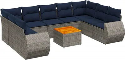 Image de Ensemble de canapé de jardin 10 pcs avec coussins gris résine tressée