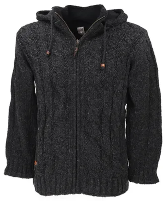 Produktbild von Uni Strickjacke, Wolljacke mit Aufwendigem Zopfmuster, Nepaljacke mit Fleecefutter - Anthrazit, Herren, Grau, Wolle, Größe: XL