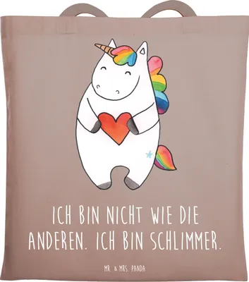 Produktbild von Mr. & Mrs. Panda festivaltasche Einhorn Herz - Braun Pastell - Geschenk, Einkaufstüte, Unicorn, Jutebeutel, Freundin, Tote Bag, Einkaufstasche, Einhörner, Anders, Tasche