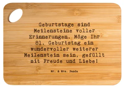 Produktbild von Mr. & Mrs. Panda Holzbrett Spruch 81. Geburtstag Meilenstein - Transparent - Geschenk, Frühstücksbrettchen, Schneidbrett Küche, Happy Birthday, Lebensabschnitt, Alter