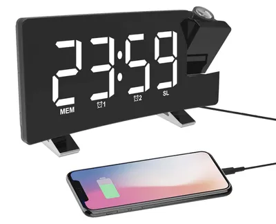 Projektionswecker mit FM-Radio, USB-Lader, 2 Weckzeiten, weiß