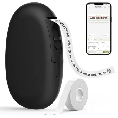 Produktbild von SUPVAN E10 Etikettendrucker mit Bluetooth und Endlosetiketten, Schwarz