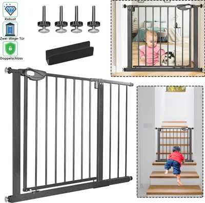 Obrázek produktu pro Schodišťová brána XINZI, kovová brána s dvojitým zámkem, černá, 95-105 cm, brána se svorkou | 90° doraz | automatické zavírání
