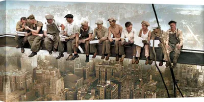 Image de Photographie Vintage - Tableaux sur toile - Charles C. Ebbets - Ouvrier sur la poutre, New York 1932 (version couleur) - 120 x 60 cm