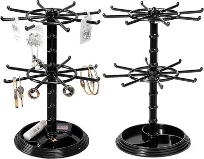 Imagen del producto de Soporte giratorio para joyería Unyqoos® (juego de 2 unidades) – 2 niveles, giratorio 360°, color , 8 ganchos por nivel, plástico ABS, ideal para collares, pulseras y pendientes, montaje sin herramientas