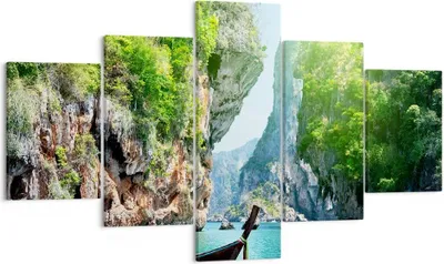 Produktbild von Bild auf Leinwand - Leinwandbild - Boot Klippen Natur Felsen - 125x70cm - Wand Bild - Wanddeko - Leinwanddruck - Bilder - Kunstdruck - Wanddekoration - Leinwand bilder - Wandkunst - EA125x70-2787
