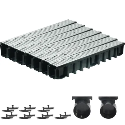 Produktbild von SPEEDPLANT Entwässerungsrinne A15 mit Stahlrost – 7 m Bodenrinne, 1,5 t Belastbarkeit, Tiefe 148 mm, inkl. Zubehör