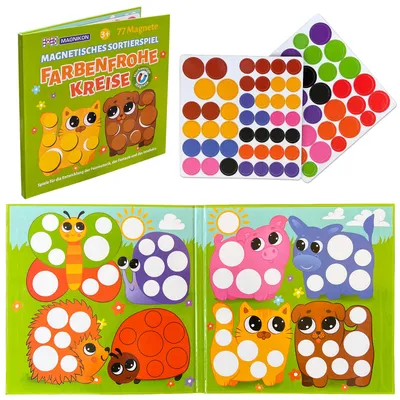 Produktbild von Zuordnungsspiel Farbenfrohe Kreise mit 77 Magneten, Magnetisches Sortierspiel, Tangram Spielzeug, Mosaik Steckspiel für Kinder, Montessori ab 3 Jahre