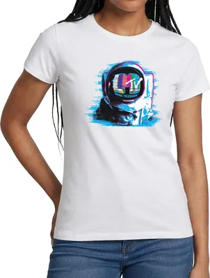 Produktbild von Spreadshirt MTV Astronaut Mit MTV-Logo Frauen T-Shirt, M, Weiß