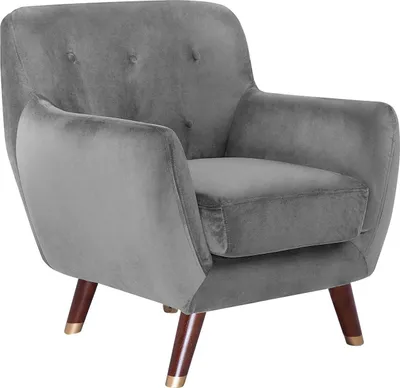 Obrázek produktu pro BELIANI Křeslo šedé sametové knoflíky čalouněné prošívané opěradlo dřevěné nohy retro styl