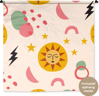 Produktbild von MuchoWow® Wandteppich Wandbehang Sonne - Mond - Muster 150x150 cm Tapisserie Dekoration Wandtuch - Wohnaccessoires - Modernes