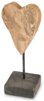 Produktbild von formano Herz auf Fuß Teak Holz 34 cm massives Deko Objekt auf Metallständer