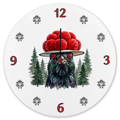 Produktbild von Auerhahn mit Bollenhut Wanduhr aus Alu Schwarzwald Motiv