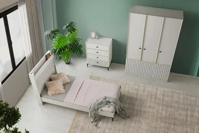 Image de Ensemble de meubles Lit Armoire Commode Style scandinave Design moderne 3 pièces