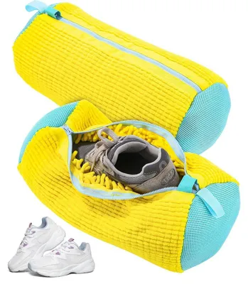 Produktbild von Schuhwaschbeutel 2 Stück mit 360° Reinigungsflaum für Waschmaschine und Trockner Gelb