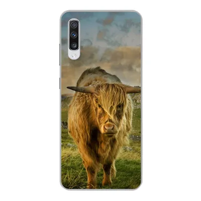 Produktbild von MuchoWow® Handyhülle Schutzhülle Hülle für Samsung Galaxy A70 Schottischer Highlander - Gras - Berg Silikon Softcase Handy Hülle - Schutzhaube