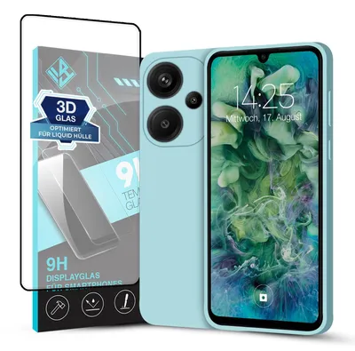 Produktbild von Hülle für Xiaomi Redmi Note 13 Pro+ 5G mit 9H Displayglas Displayschutz Case Cover Bumper Smartphone Softgrip Schutzhülle Farbe: Hellblau