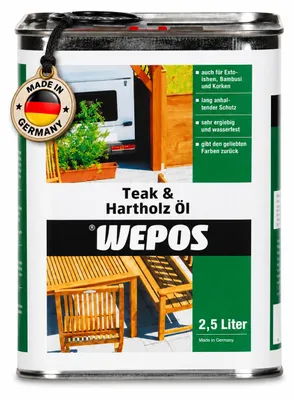 Produktbild von WEPOS Teak- und Hartholz-Öl 2,5L | UV-Holzschutz für Gartenmöbel