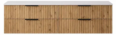 Image de Meuble sous-lavabo TIBU, dimensions 120x50x46 cm, finition chêne Evoke, façade rainurée avec 2 tiroirs, meubles de salle de bain avec système de fermeture douce