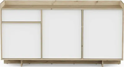 Immagine prodotto di Calicosy - Buffet 3 porte e 1 cassetto decorato in rovere reale e bianco L157,4 cm