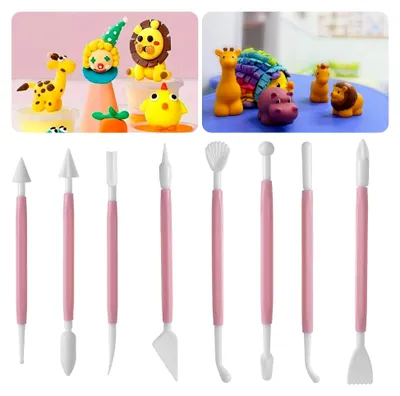 Produktbild von 8 Stück Modelierwerkzeugset Modellierwerkzeug Doppelkopf Kuchenmodellierwerkzeuge Set Fondant Skulptur Modellierwerkzeuge Ton Werkzeug Töpferwerkzeug Geeignetes für Diy Kunsthandwerk