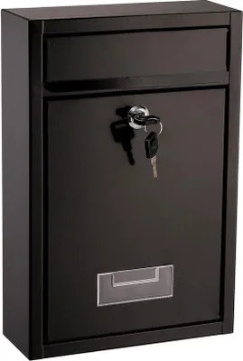 Produktbild von Unyqoos® Abschließbarer Wandbriefkasten, wetterfest, galvanisiertes Stahlblech, pulverbeschichtet, Sichtfenster, 12,75" x 8,5" x 3,5", schwarz, mit Schlüsselschloss (2 Schlüssel)