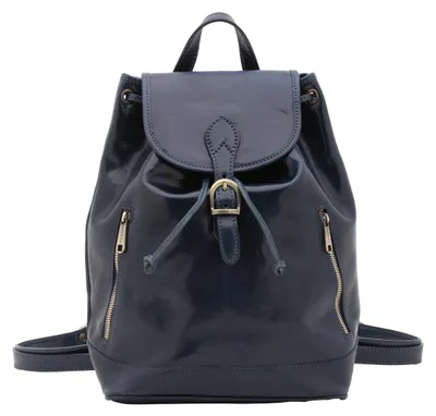 Produktbild von Damen Rucksack Echtleder Rindsleder Verstellbarer Kordelzug Black B UNICA 25x32x14 cm 5533-Nero