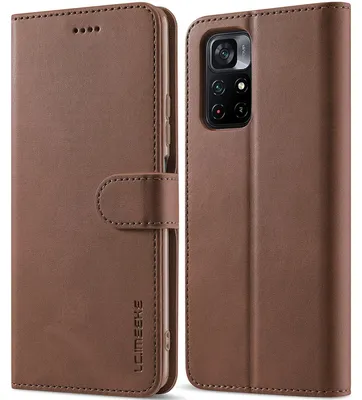 Image de Etui pour Xiaomi Poco M4 Pro 5G, étui en cuir avec fermeture magnétique et support, étui de protection Marron