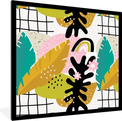Produktbild von MuchoWow® MuchoWow® Gerahmtes Poster Blatt - Dschungel - Muster 40x40 cm - Poster mit zchwarzem Bilderrahmen - Mit Rahmen - Wanddekoration Schlafzimmer