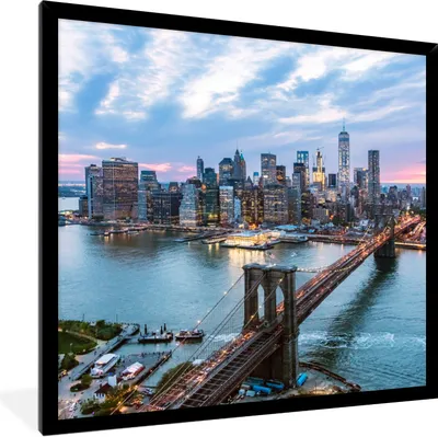 Produktbild von MuchoWow® Gerahmtes Poster New York - Skyline - Brücke 40x40 cm - Poster mit Schwarzem Bilderrahmen Wandposter Rahmen Foto Bilder - Mit Rahmen - Wanddekoration Schlafzimmer