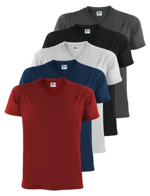 Imagen del producto de Conjunto de 5 camisetas básicas para hombre, con cuello en V, confeccionadas en 100% algodón