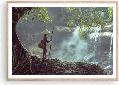 Produktbild von Gerahmtes Poster - Rahmen in heller Eiche - Asien Junge Wasserfall - 100x70 cm - Wand Bild - Wanddeko - Wandbilder - Wandposter - Bilderrahmen - Bilder - Kunstdruck - Wandbild - P2NAA100x70-4307