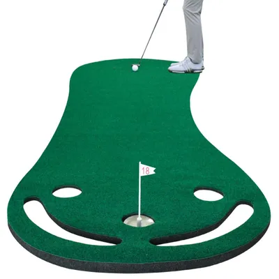 Image de Tapis de golf pour entraînement du putting, avec trois trous et mécanisme de retour automatique