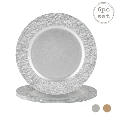 Produktbild von Argon Ta 6 Stück Metallic Charger Plate Set - Hammered Rand - 33cm - Hammered Silber