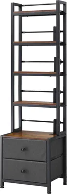 Produktbild von SucceBuy DVD-Regal mit 4 Ablagen & 2 Schubladen, Medienregal Standregal 400 x 300 x 1435 mm, Kompaktes Aufbewahrungsregal für CDs, DVDs, Bücher und Spiele-Discs, geeignet für Wohnzimmer oder Homeoffice, Schwarz