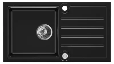 Produktbild von Granitspüle Schwarz 76 x 43 cm Paolo mit automatischem Siphon Einbauspüle Küchenspüle Spülbecken Granitbecken robust pflegeleicht für Küche rechteckig