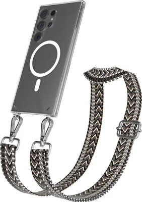 Produktbild von EAZY CASE - Handykette mit MagSafe Hülle für Samsung Galaxy S24 Ultra, Handyband ZigZag Style,Karabiner Silber, Umhängeband in Grau