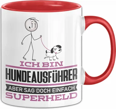 Produktbild von Hundeausführer Geschenk Tasse Ich Bin Hundeausführer Aber Sag Doch Einfach Superheld Lustige Geschenkdiee für Hundeausführer Kaffee-Becher (Rot)