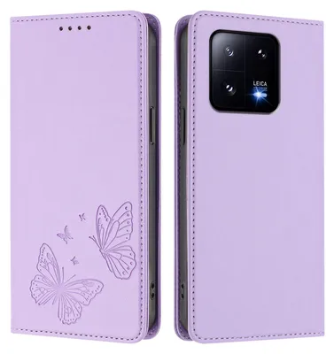 Produktbild von Lederhülle für Xiaomi 13 Pro, Schmetterling Prägung Leder Brieftasche Schutzhülle mit Ständer Violett
