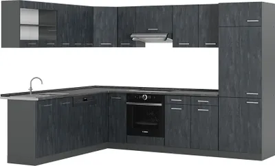 Produktbild von Eckküche Vicco R-Line Schwarz Beton/Anthrazit 287 x 46 cm ohne Arbeitsplatte, Model 47412