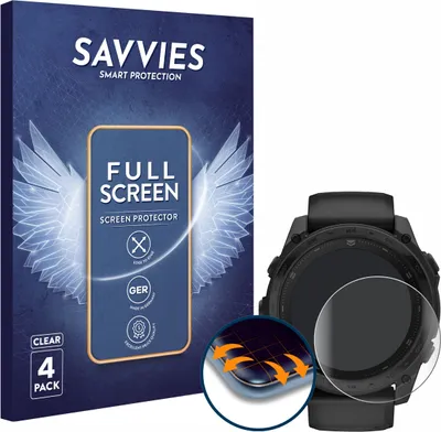 Produktbild von 4x Savvies Fullscreen Schutzfolie für Garmin Tactix 8 AMOLED (51 mm) Displayschutz Folie Fullcover Klar Transparent