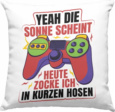 Produktbild von Trendation - Lustige Gamer Deko-Kissen mit Füllung 40x40 Zocker Geschenk Gamer Gamergirl Geschenkidee Geburtstag Yeah Die Sonne Scheint (Blau)