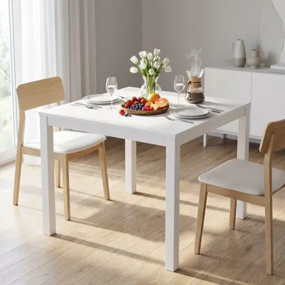 Immagine prodotto di Milani Home - tavolo da pranzo allungabile 90 x 90/180 x 77 cm, bianco, legno e metallo