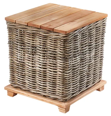 Produktbild von Kobolo Beistelltisch Tisch mit Stauraum 45x45x49,50 cm krabu Rattan Holz | Couchtisch neben Sofa Nachttisch Sofatisch Boho Ablagetisch Wohnzimmer Deko